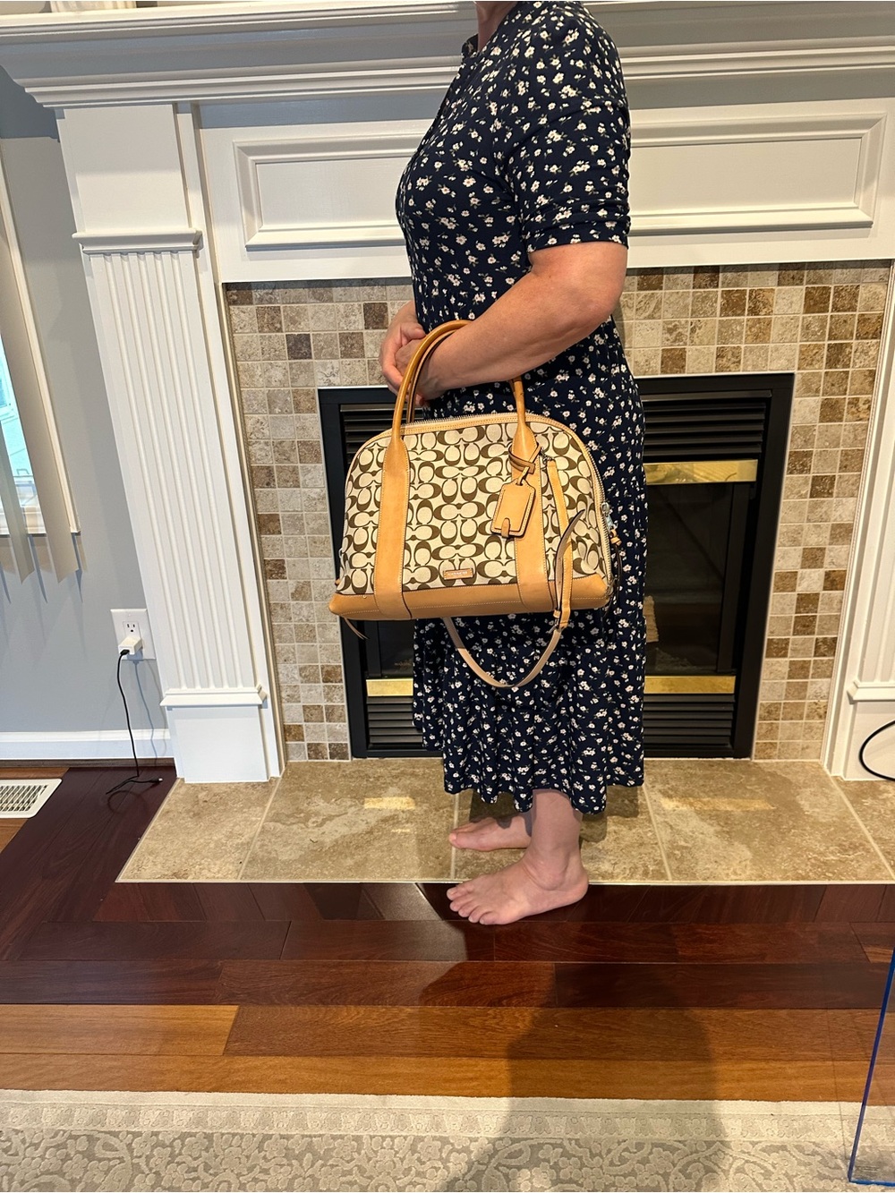 Coach Brown Signature Canvas Dome Satchel with Tan Leather Trim - Picture 5 of 8